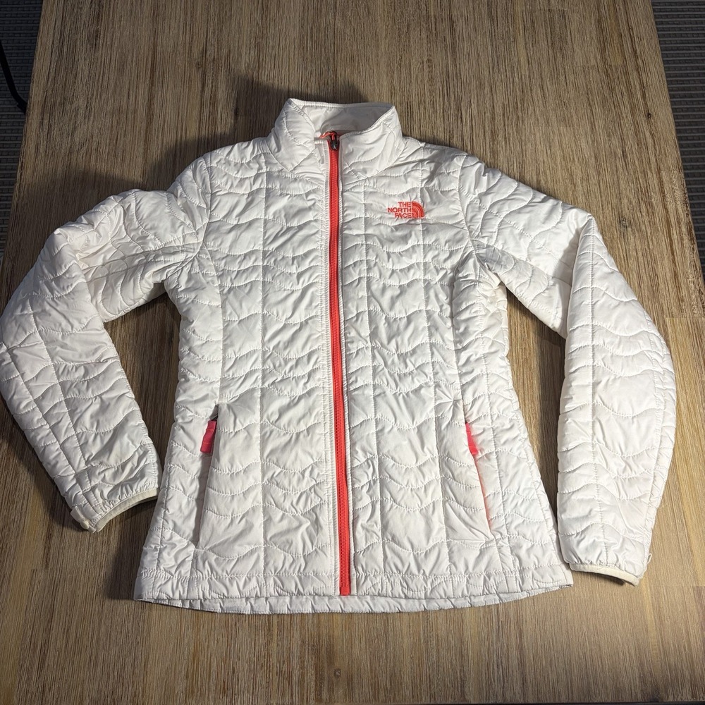 The North Face Women's Jacket Size Small White with Neon Pink Details Full Zip